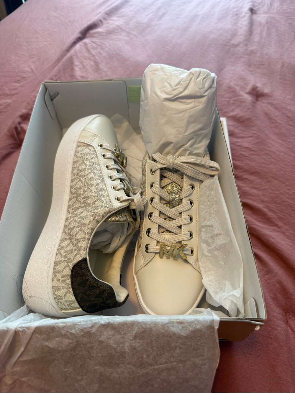 Michael Kors Cream and Brown Logo Lace-Up Sneakers